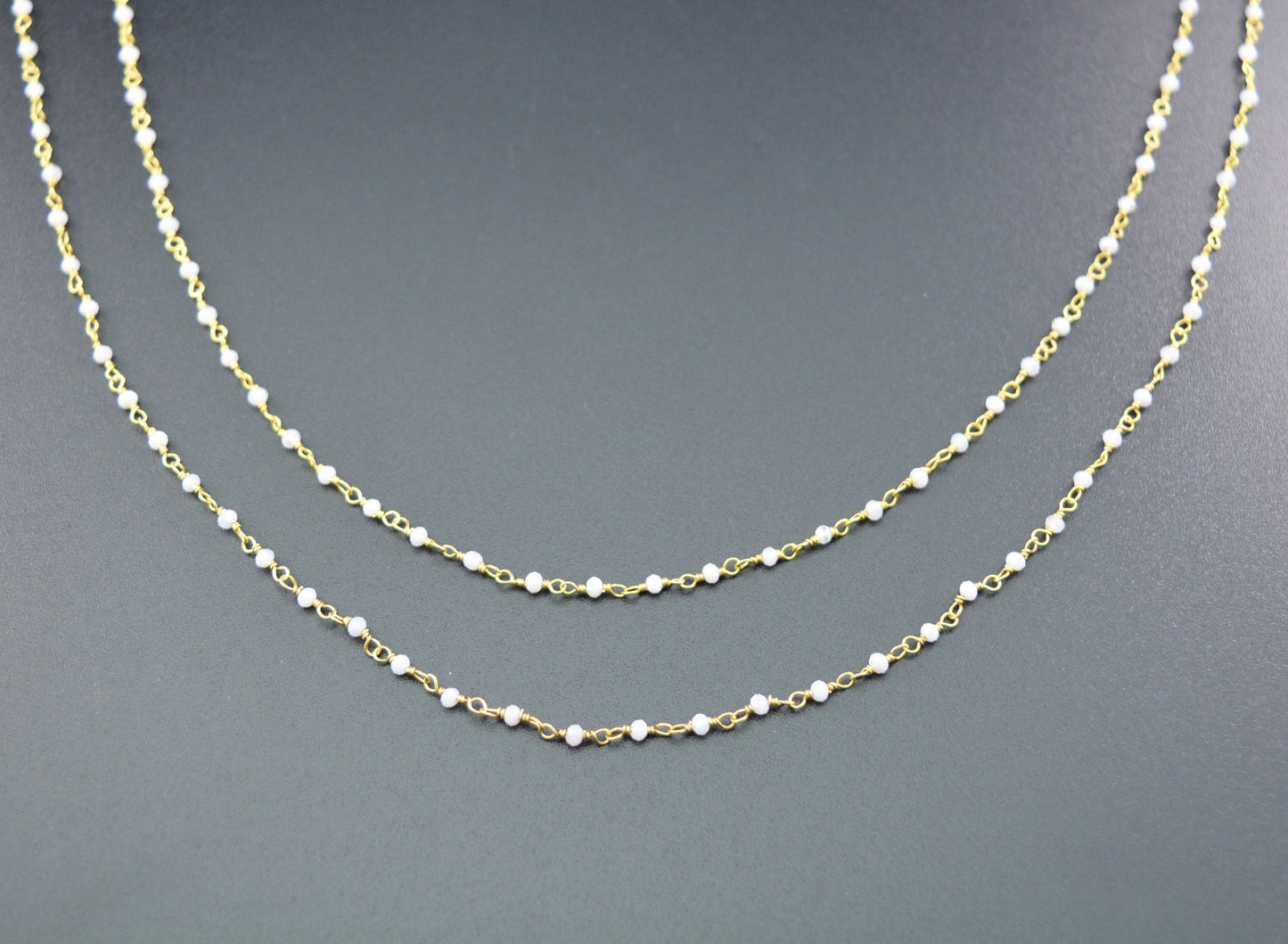 Beautiful Chalcedony Rosary Chain in 925 Silver Gold - 2.00mm