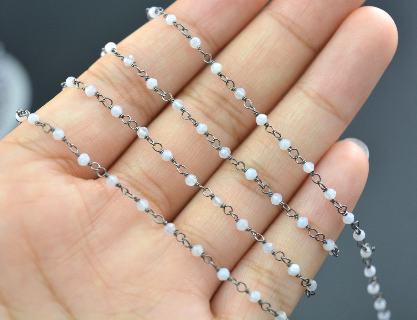 Beautiful Chalcedony Rosary Chain in 925 Silver Gold - 2.00mm