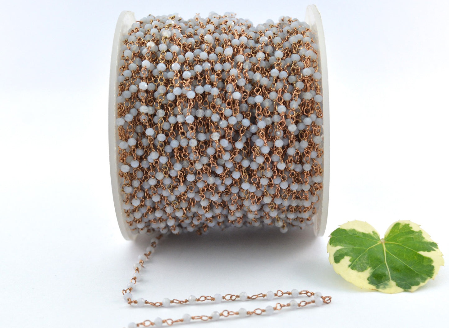 Beautiful Chalcedony Rosary Chain in 925 Silver Gold - 2.00mm