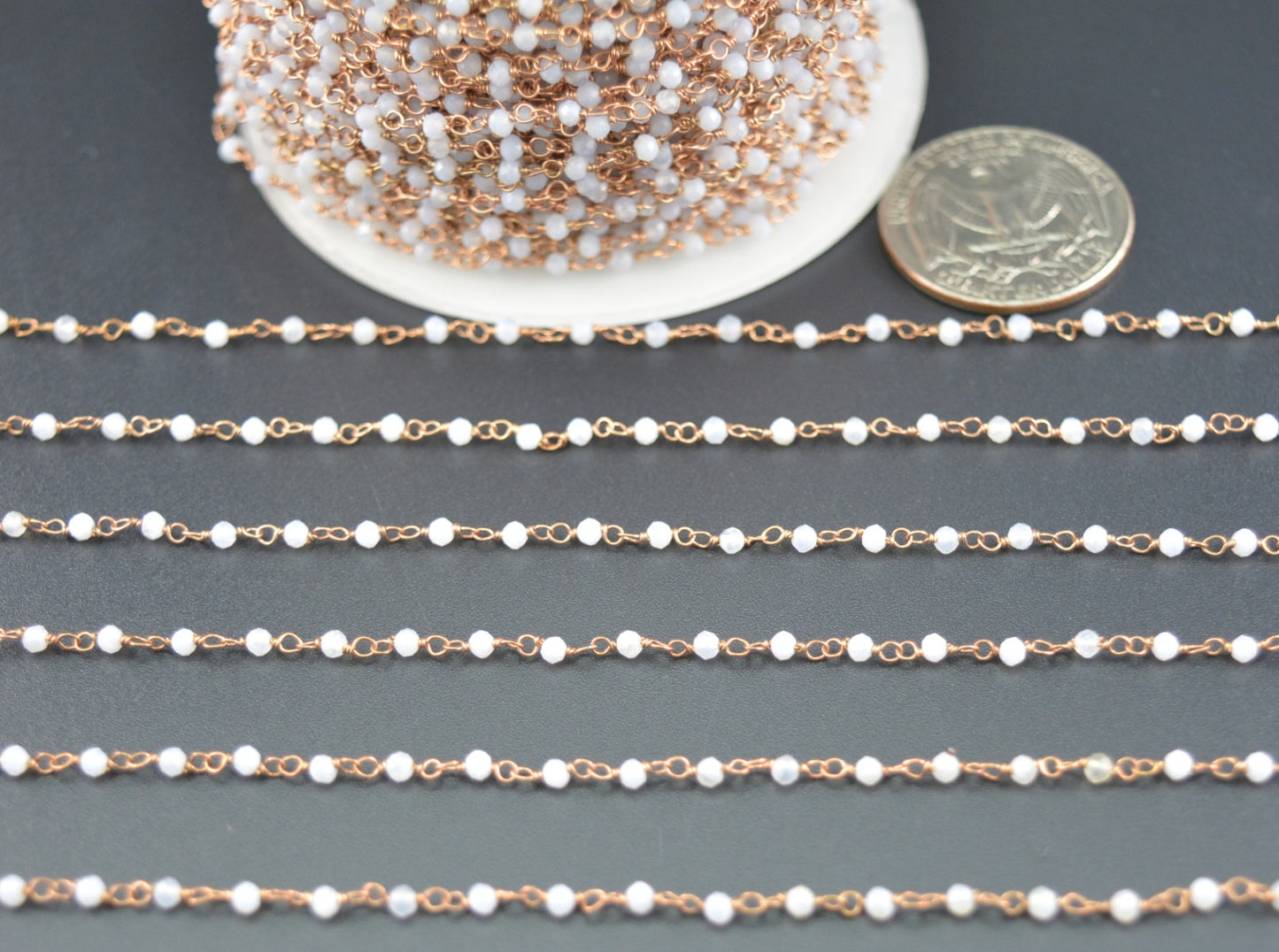 Beautiful Chalcedony Rosary Chain in 925 Silver Gold - 2.00mm