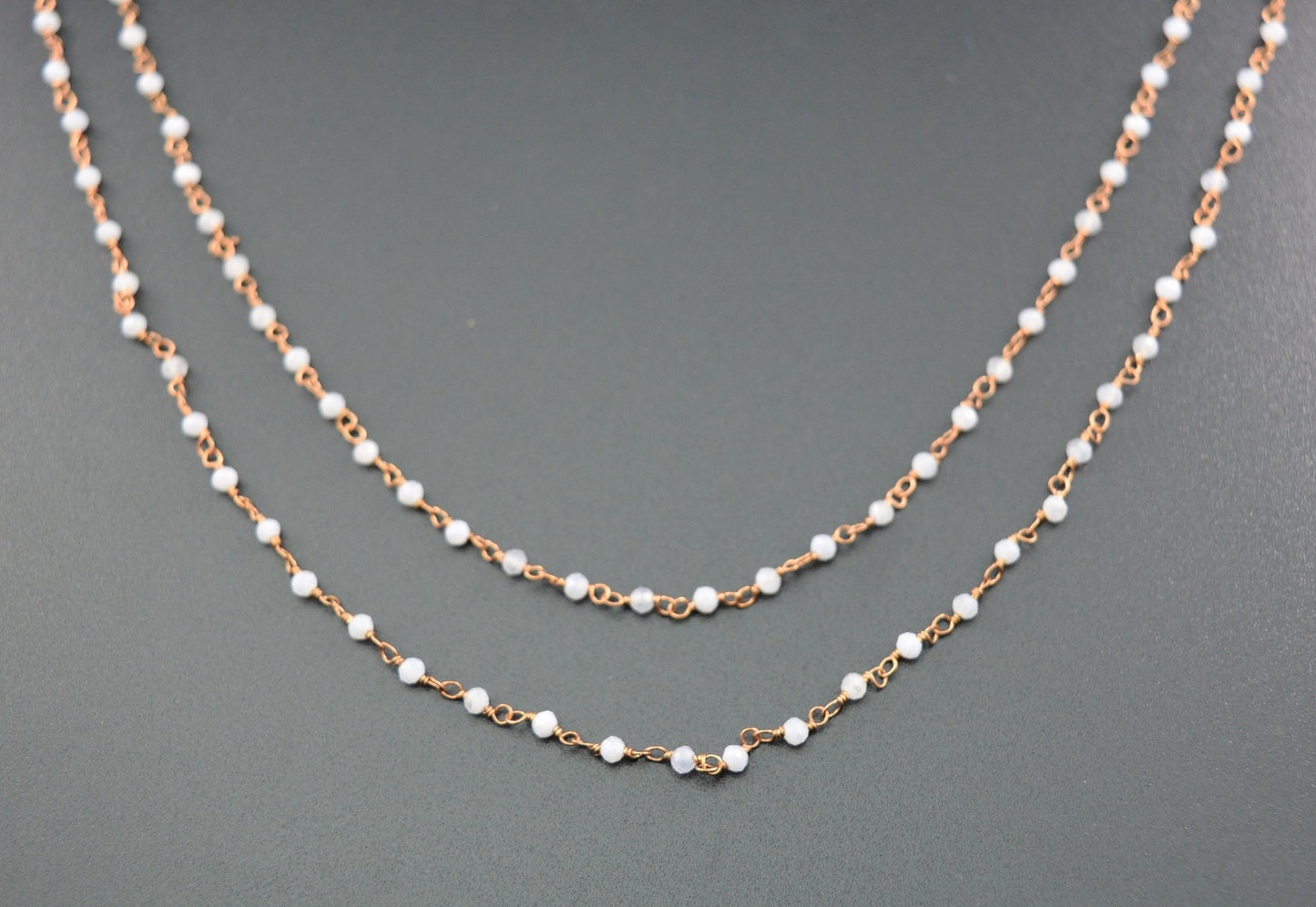 Beautiful Chalcedony Rosary Chain in 925 Silver Gold - 2.00mm