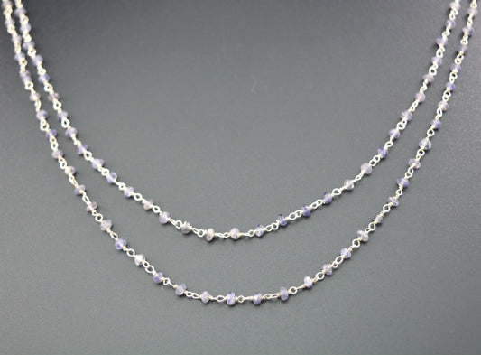 Iolite Rosary Chain, 925 Sterling Silver, 2mm Faceted - view 3