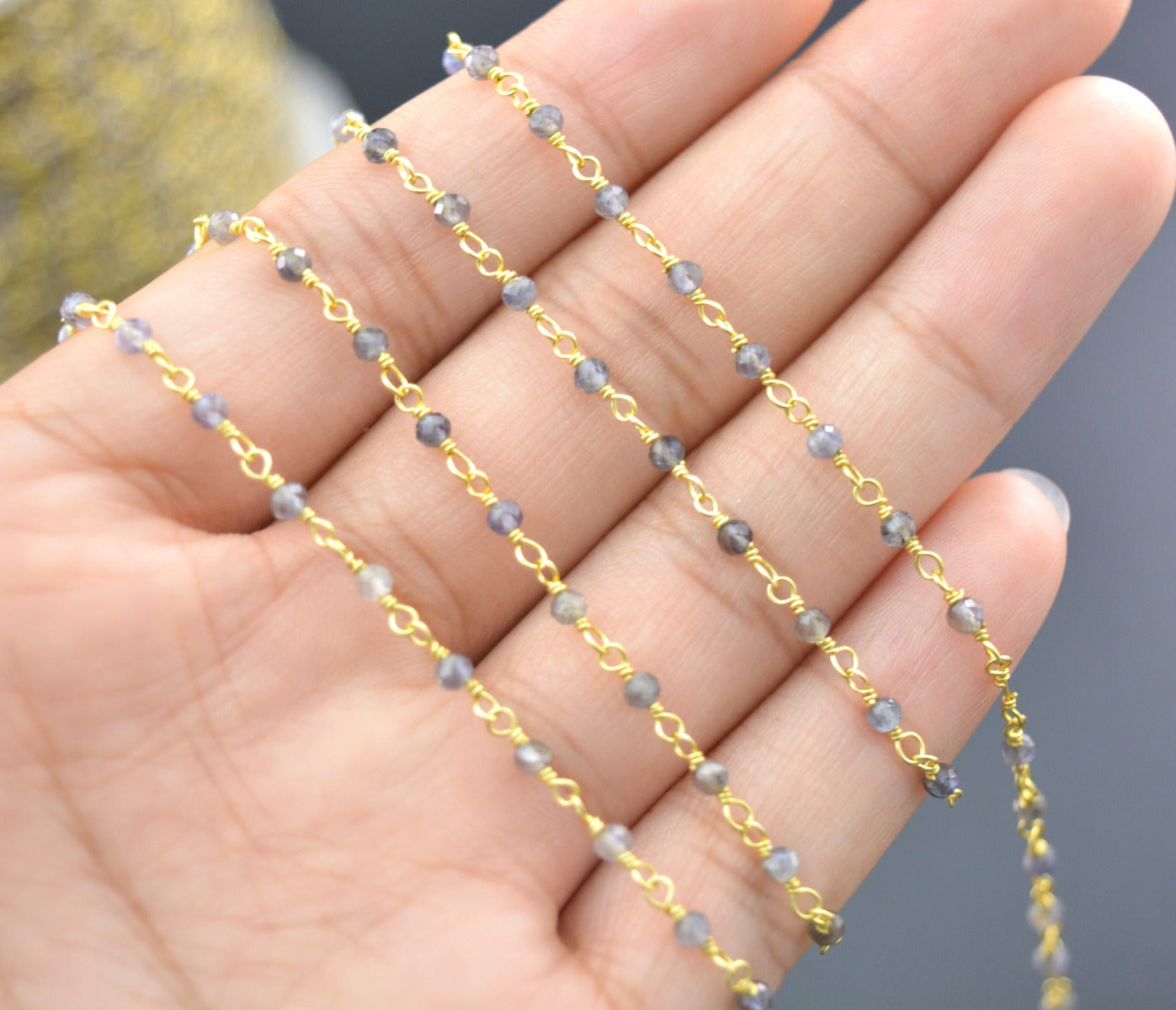 Gorgeous Rosary Chain - Stone 925 Silver Gold 2mm