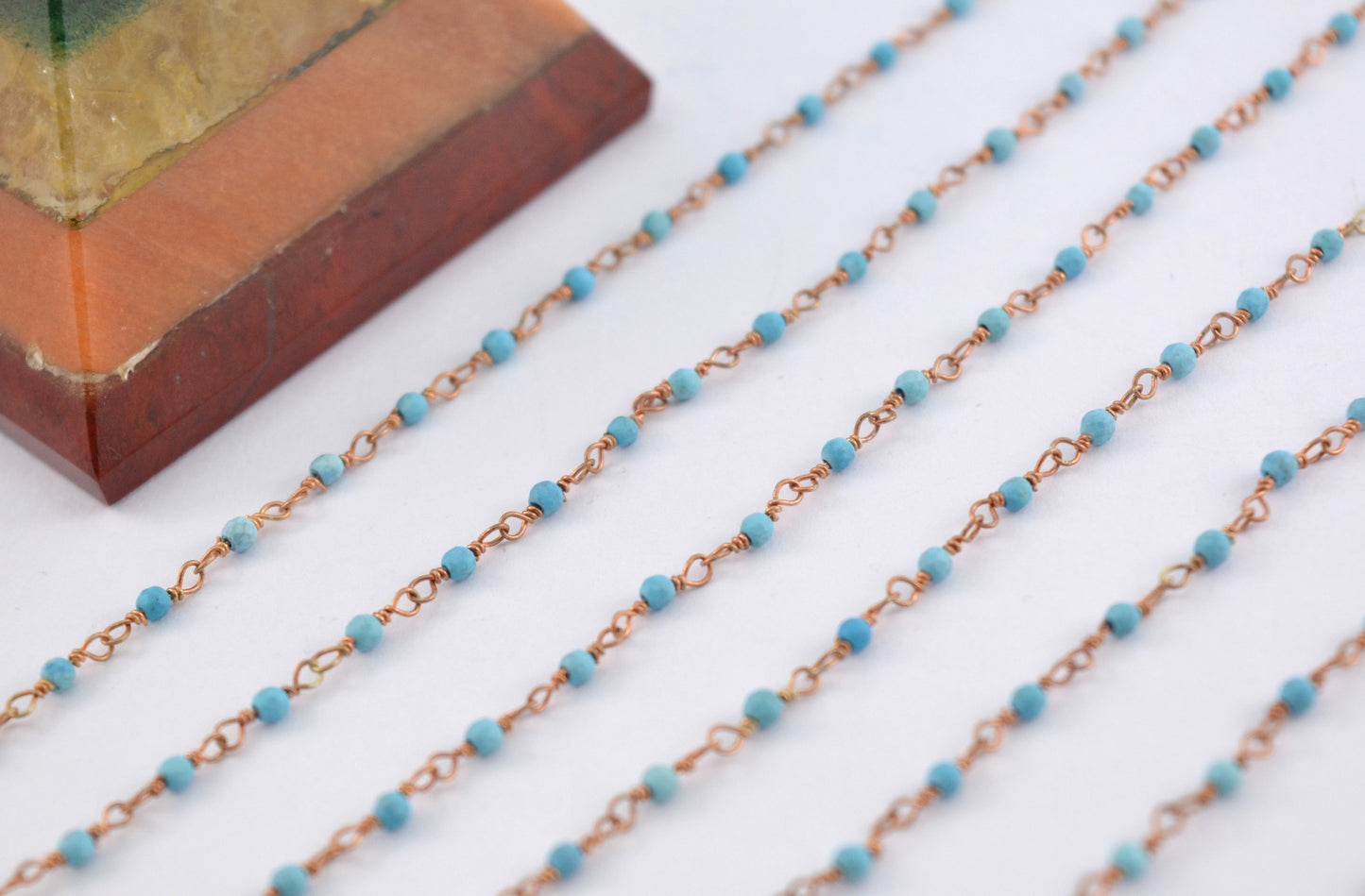 Turquoise Rosary Chain - 925 Silver Gold, 2mm