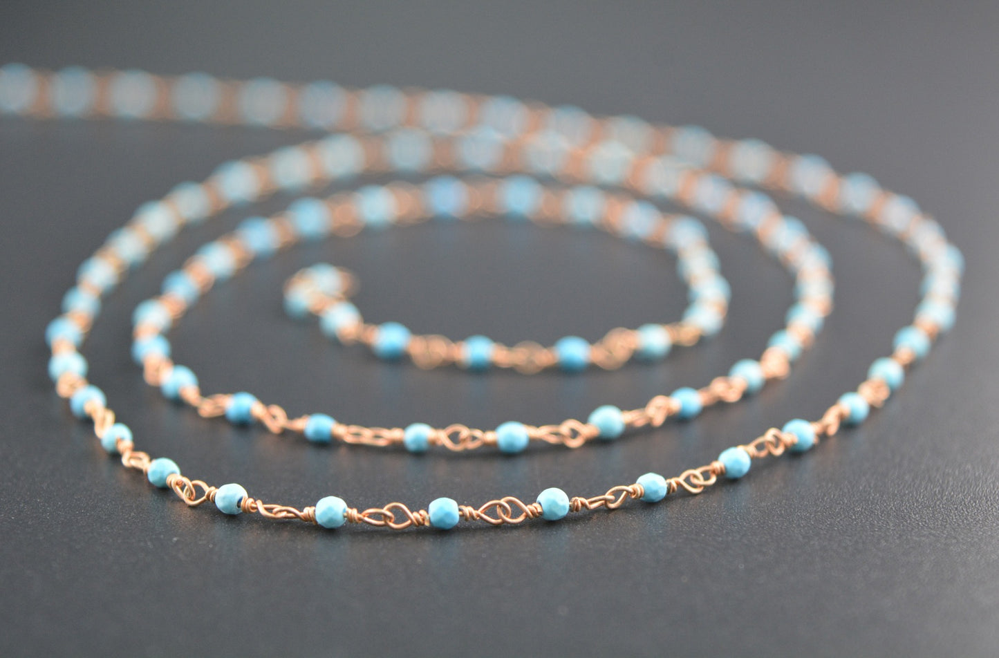 Turquoise Rosary Chain - 925 Silver Gold, 2mm