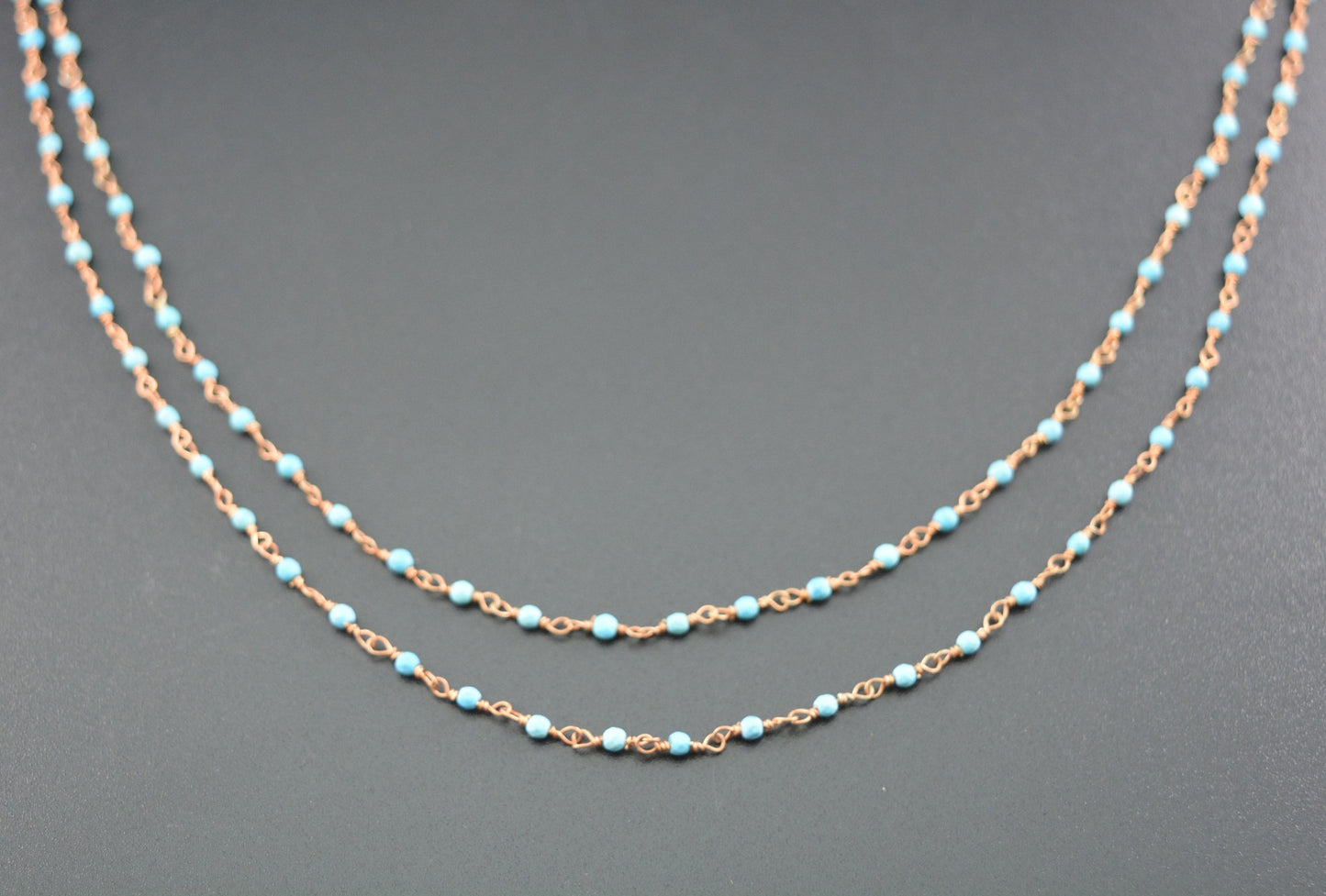 Turquoise Rosary Chain - 925 Silver Gold, 2mm