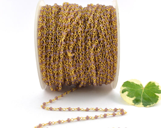 Gorgeous 925 Silver Gold Rosary Chain - Chalcedony 2mm