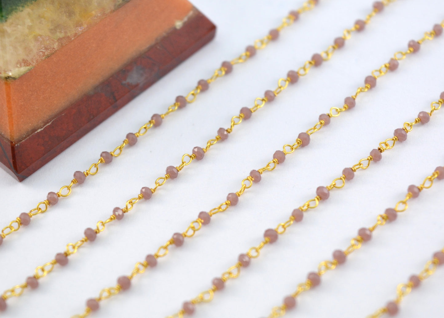 Gorgeous 925 Silver Gold Rosary Chain - Chalcedony 2mm