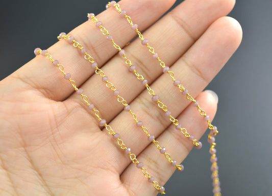 Lavender Chalcedony Rosary Chain, 925 Sterling Silver, 2mm Smooth - view 3