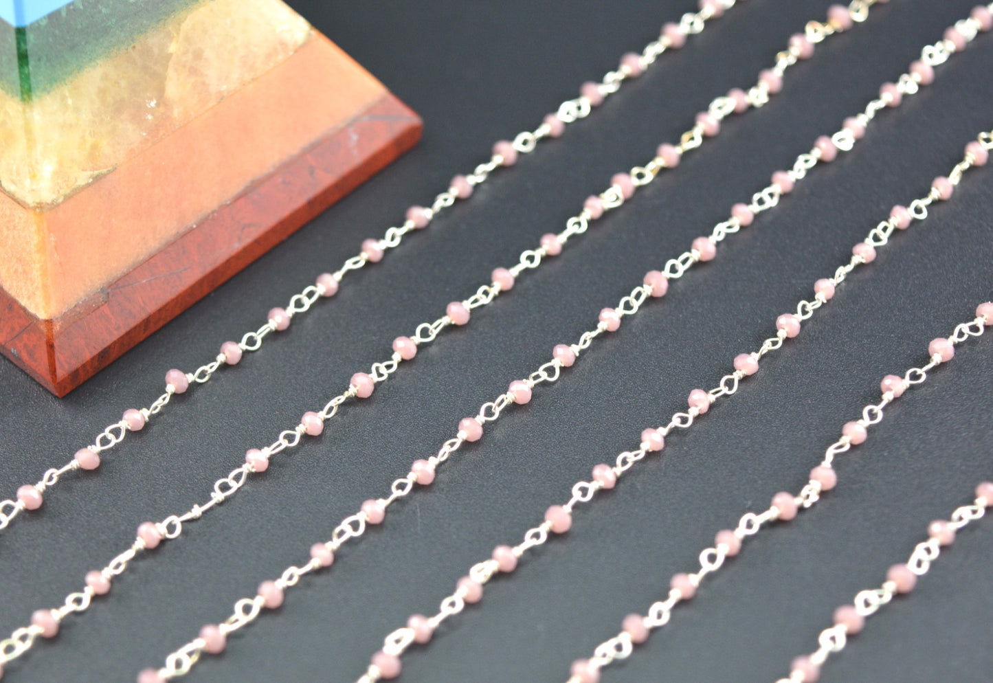 Gorgeous 925 Silver Gold Rosary Chain - Chalcedony 2mm