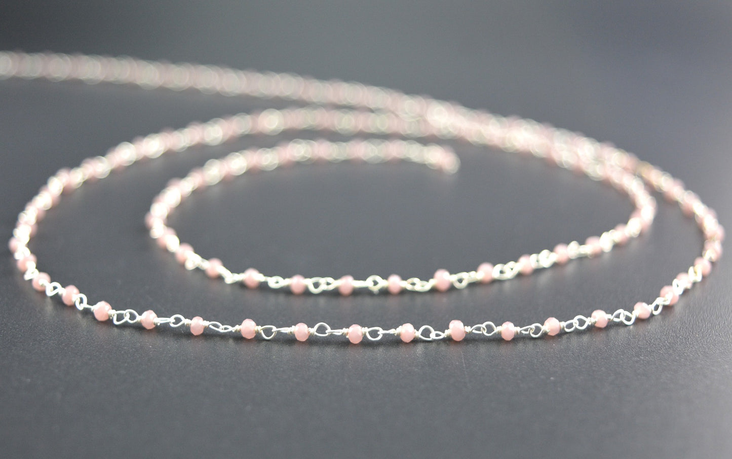 Gorgeous 925 Silver Gold Rosary Chain - Chalcedony 2mm