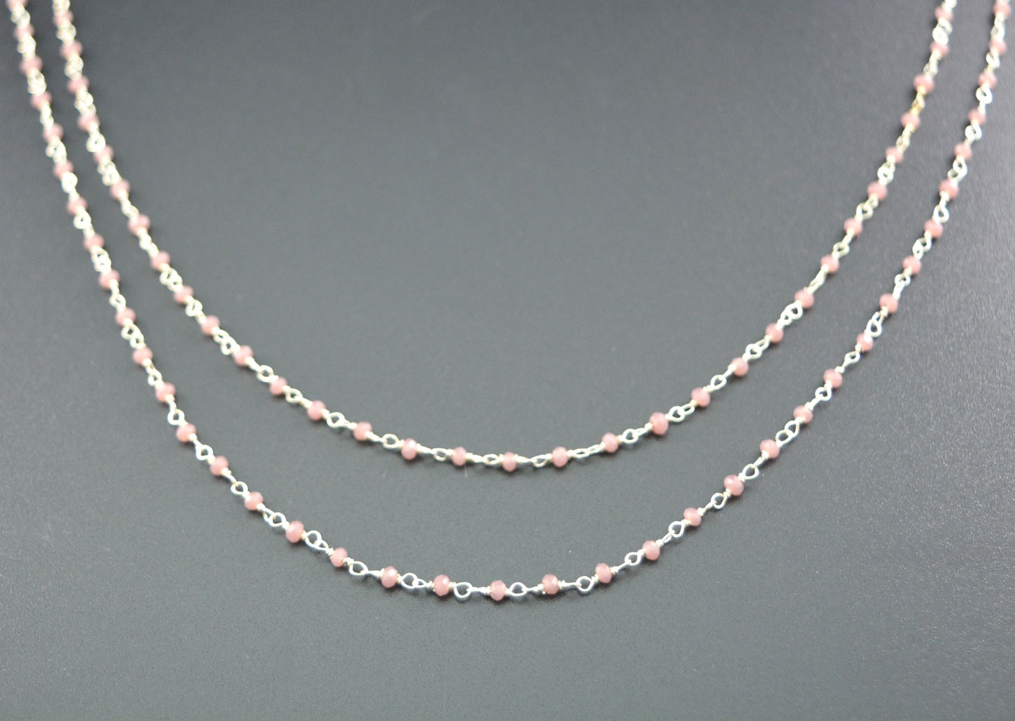 Gorgeous 925 Silver Gold Rosary Chain - Chalcedony 2mm