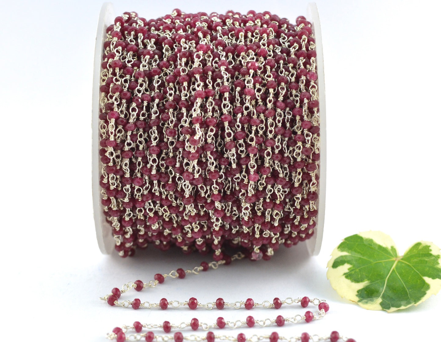 Stylish Ruby Rosary Chain in 925 Silver Gold - 2mm