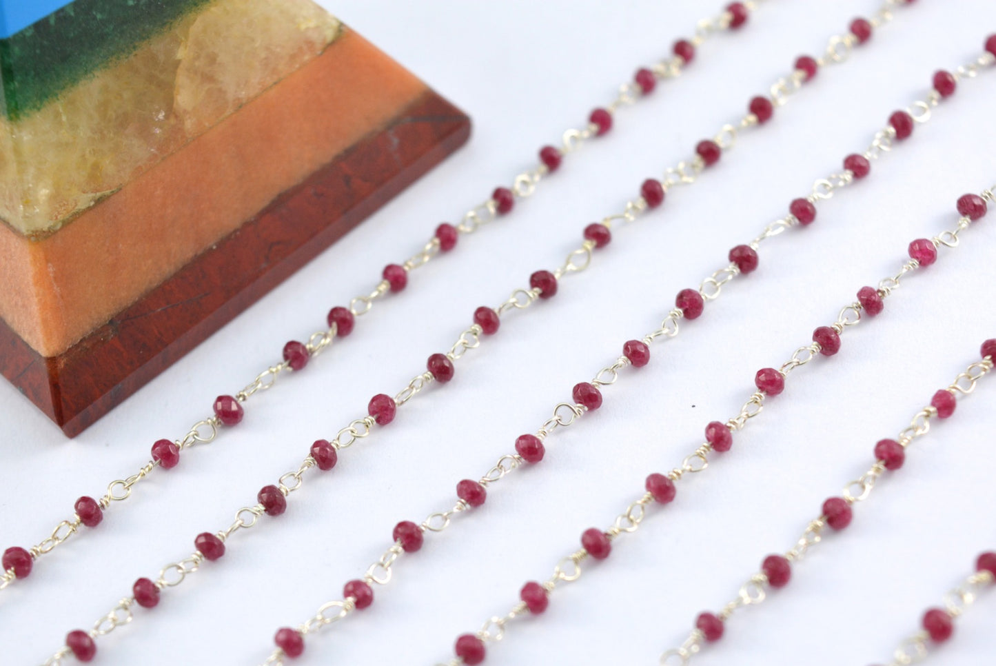Stylish Ruby Rosary Chain in 925 Silver Gold - 2mm
