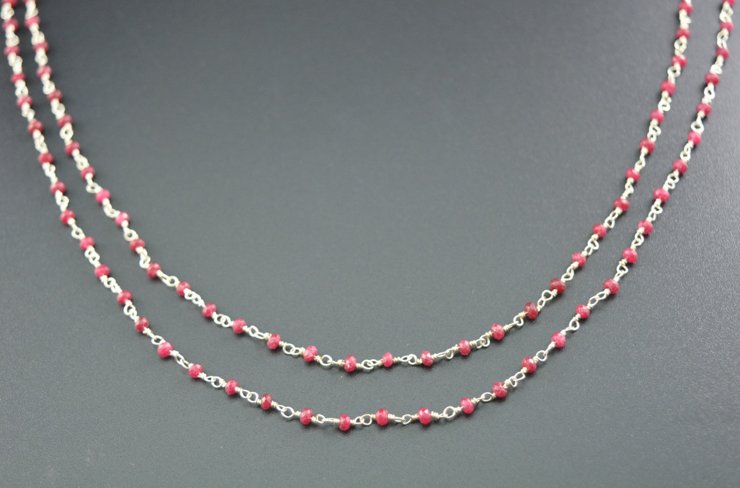 Stylish Ruby Rosary Chain in 925 Silver Gold - 2mm