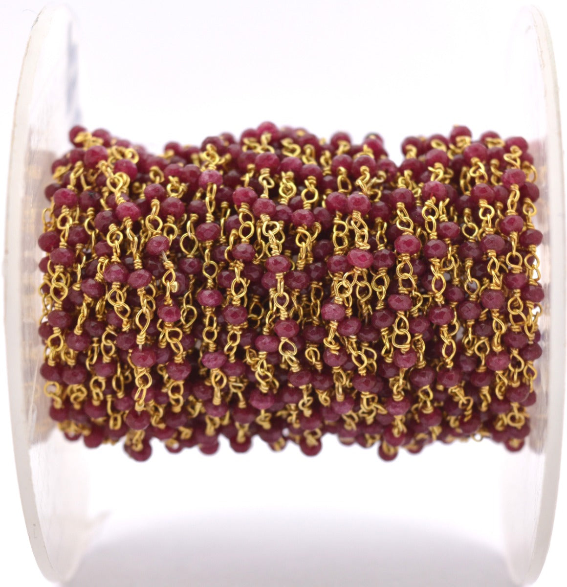 Stylish Ruby Rosary Chain in 925 Silver Gold - 2mm