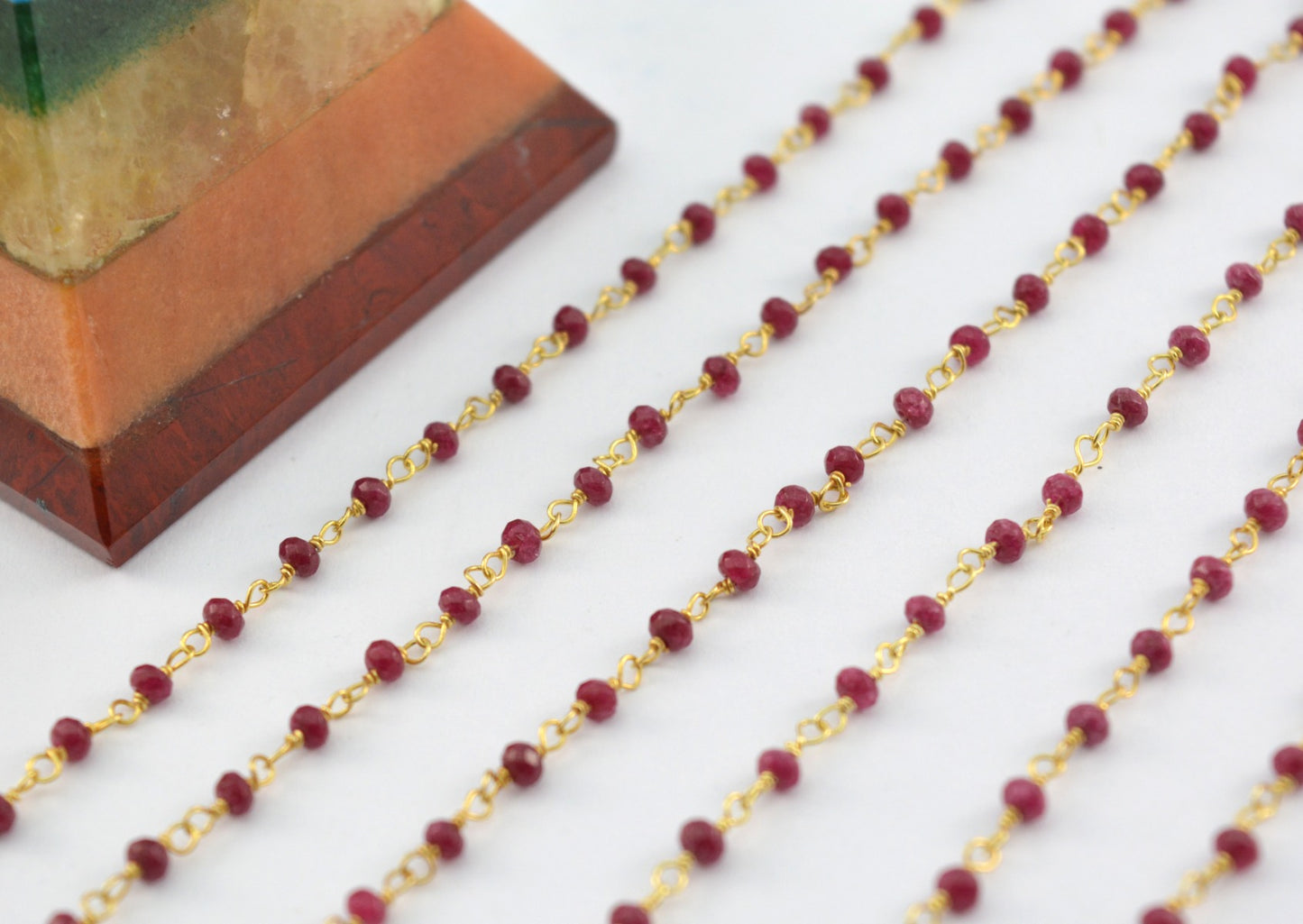 Stylish Ruby Rosary Chain in 925 Silver Gold - 2mm