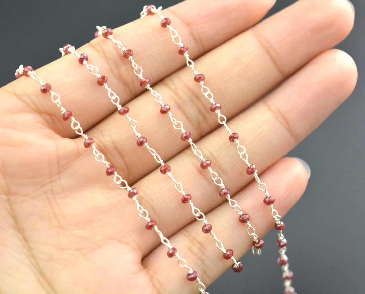Beautiful 925 Silver Rosary Chain - Chalcedony 2mm