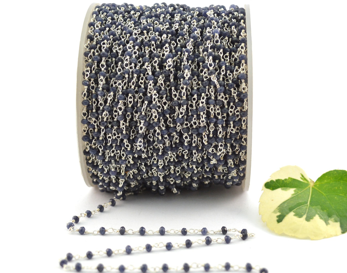 925 Silver Gold Rosary Chain with Sapphire - 2mm