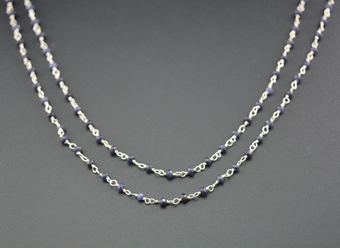 925 Silver Gold Rosary Chain with Sapphire - 2mm