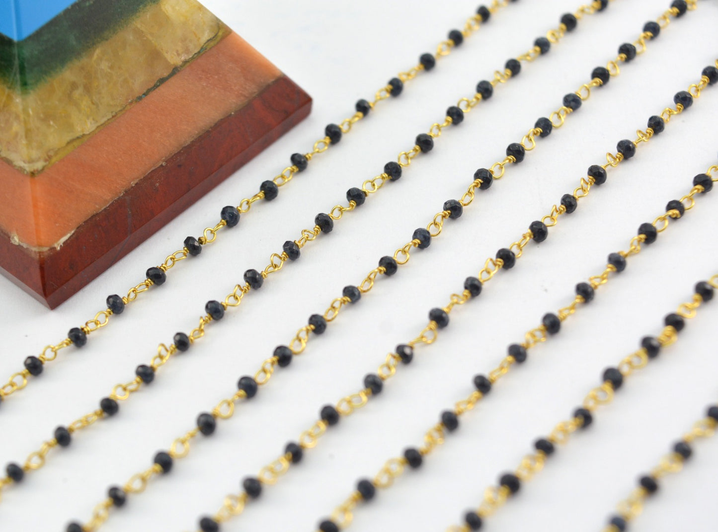 925 Silver Gold Rosary Chain with Sapphire - 2mm