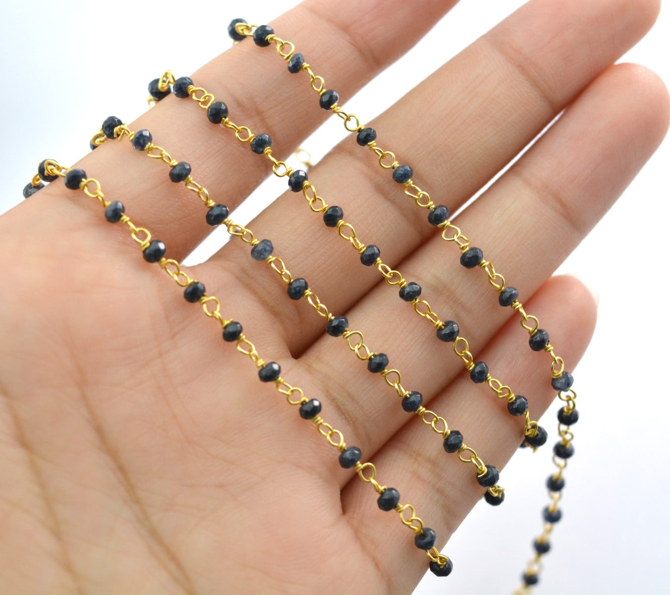 925 Silver Gold Rosary Chain with Sapphire - 2mm
