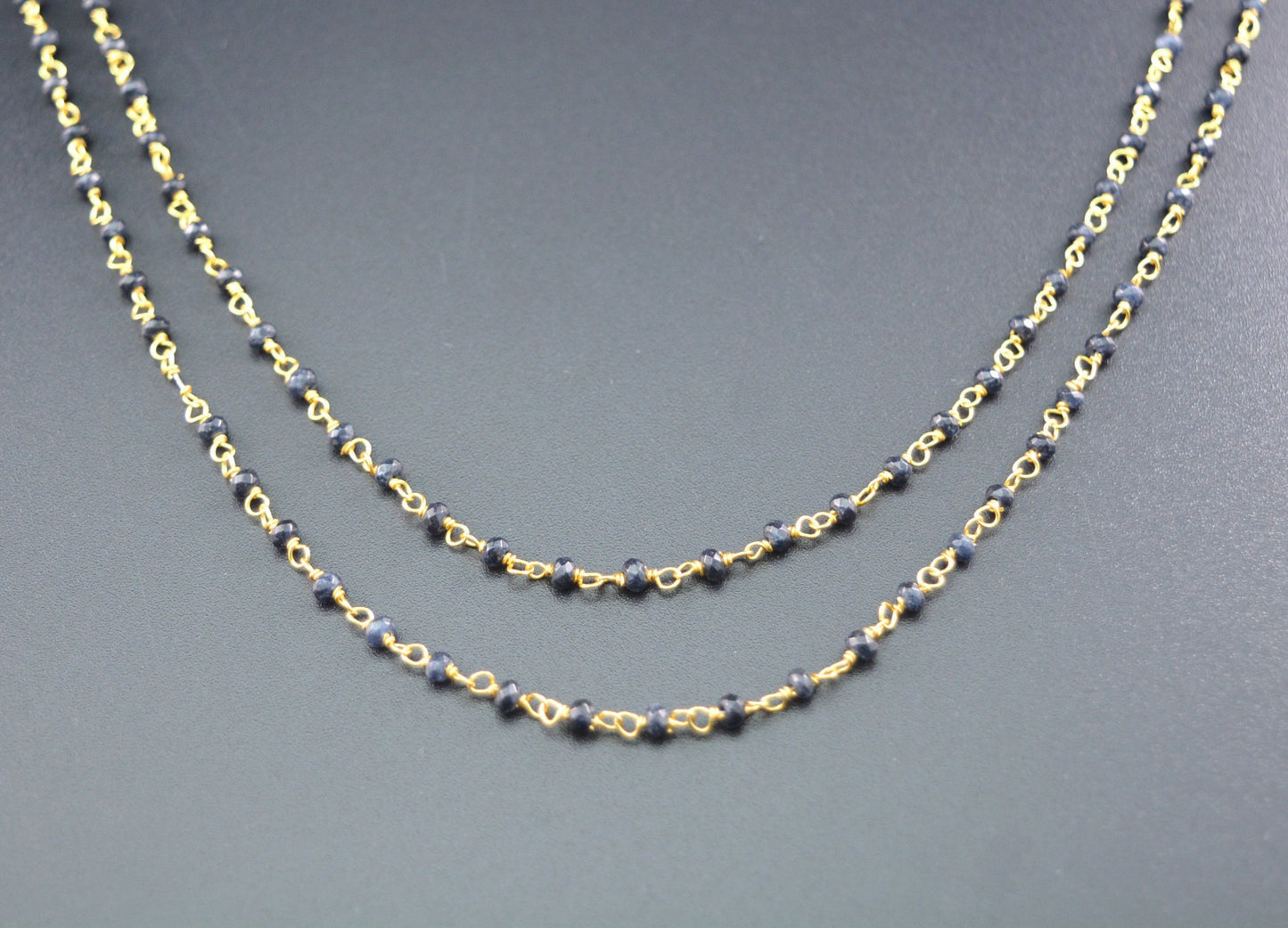 925 Silver Gold Rosary Chain with Sapphire - 2mm