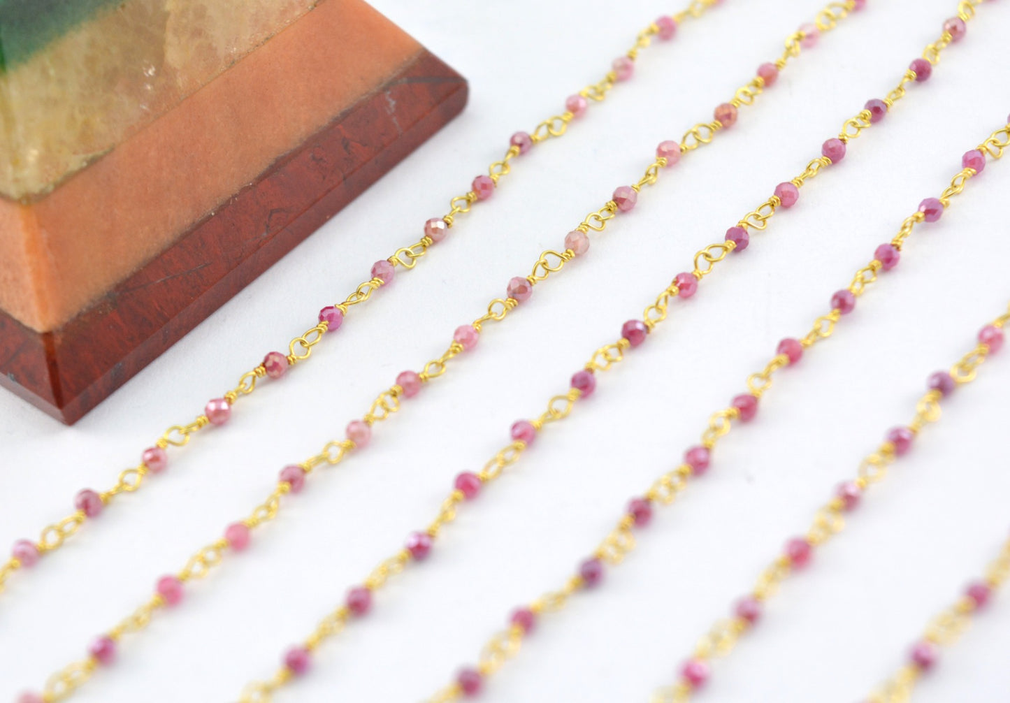 Graceful Rosary Chain - Stone 925 Silver Gold 2mm