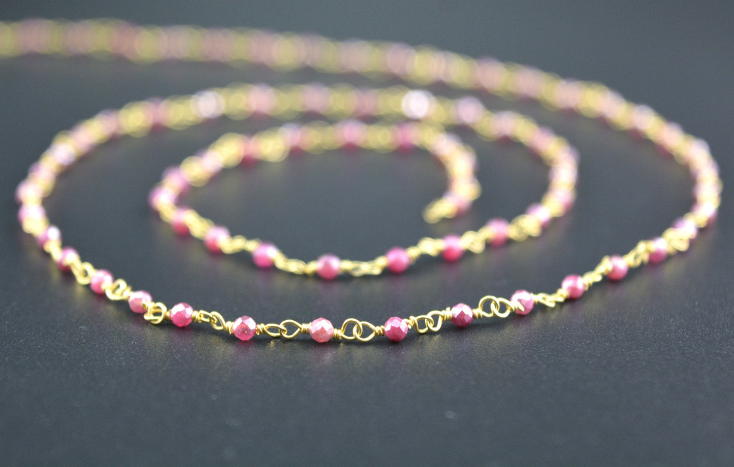 Graceful Rosary Chain - Stone 925 Silver Gold 2mm