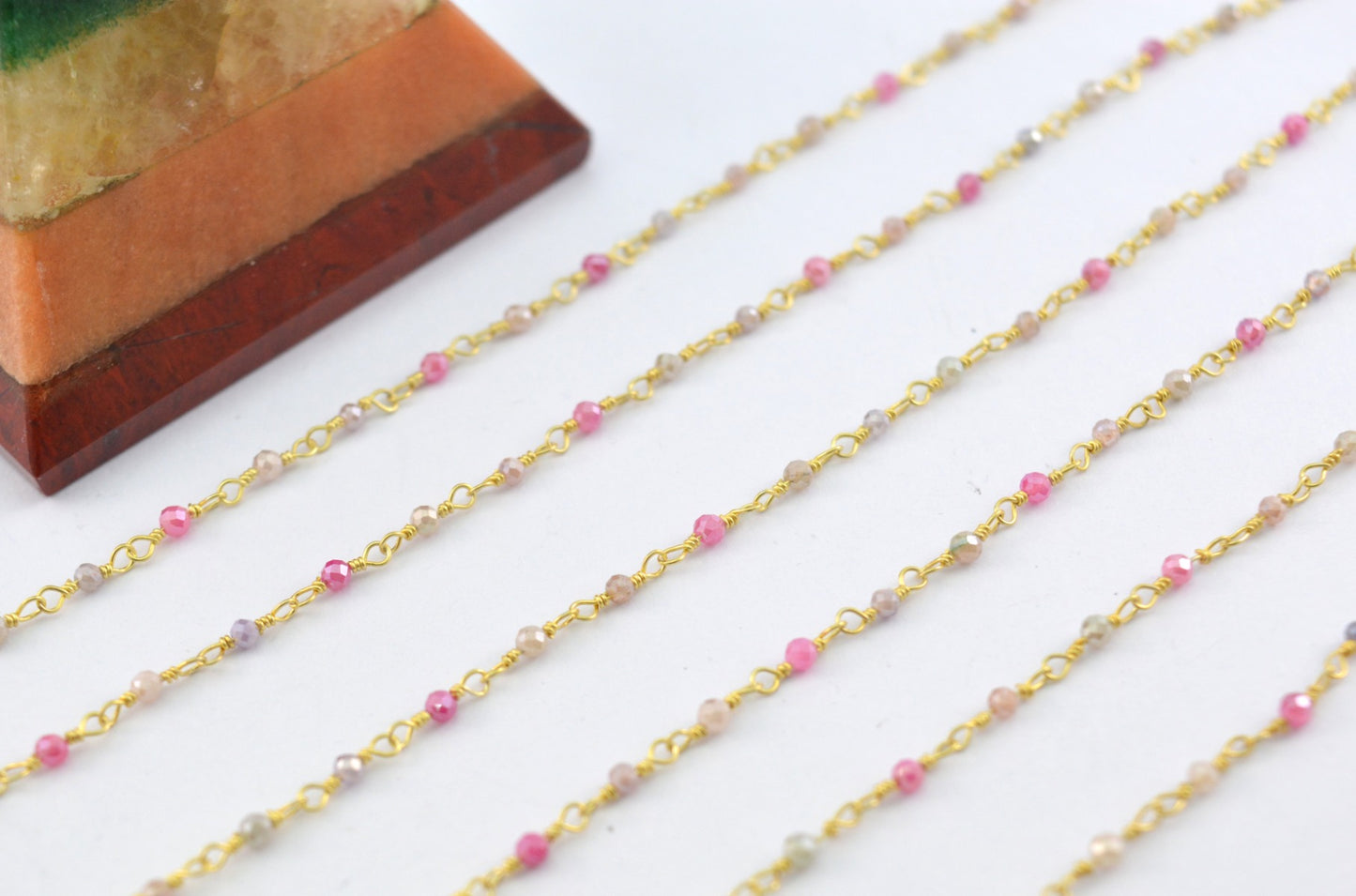 Gorgeous 925 Silver Gold Rosary Chain - Emerald 2mm