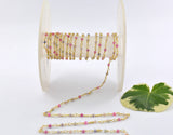 Emerald & Ruby & Sapphire Coated Rosary Chain, 925 Sterling Silver, 2mm Faceted