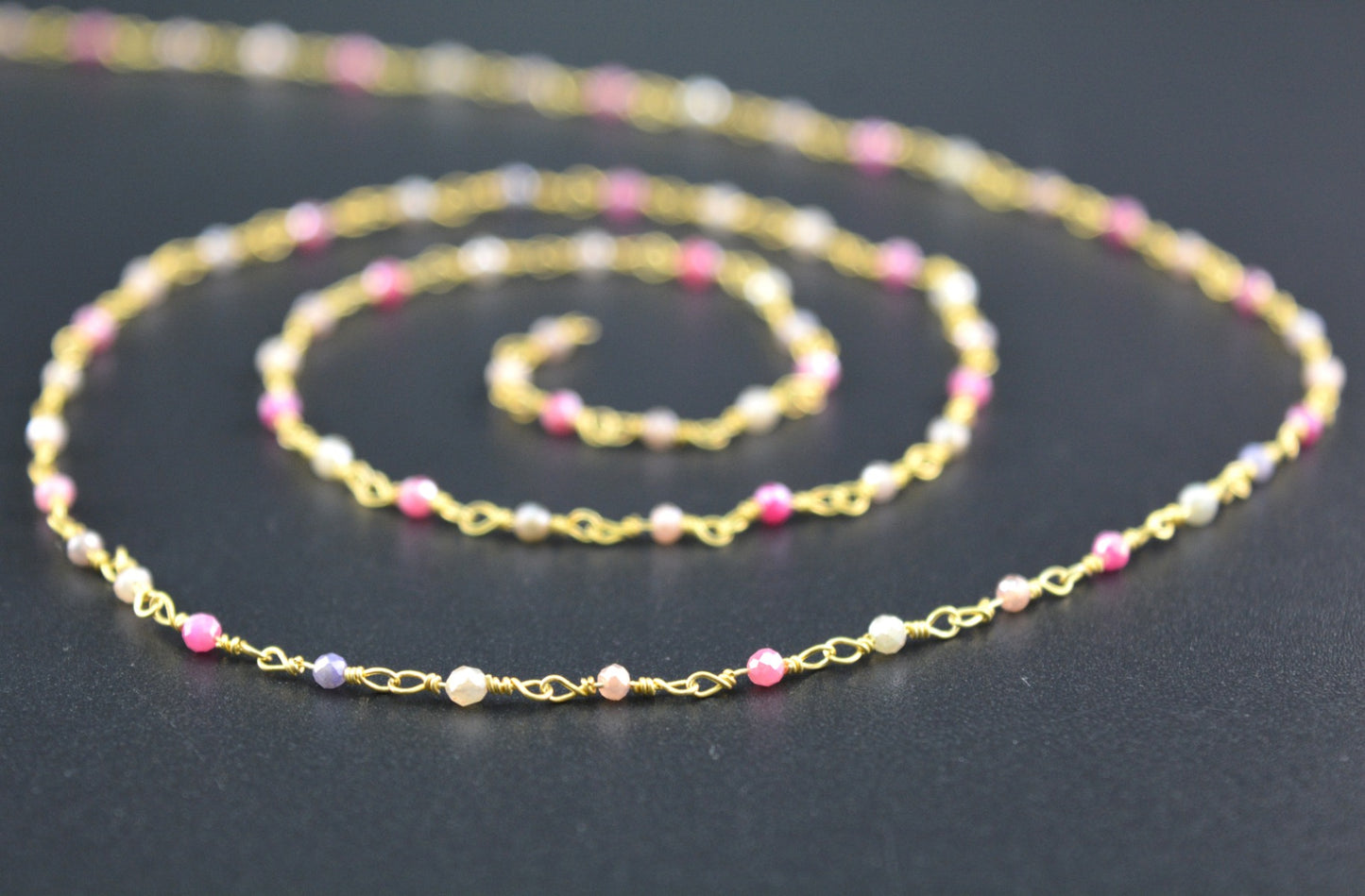 Gorgeous 925 Silver Gold Rosary Chain - Emerald 2mm