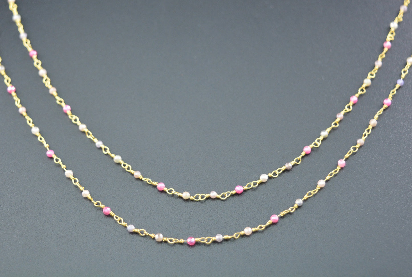 Gorgeous 925 Silver Gold Rosary Chain - Emerald 2mm