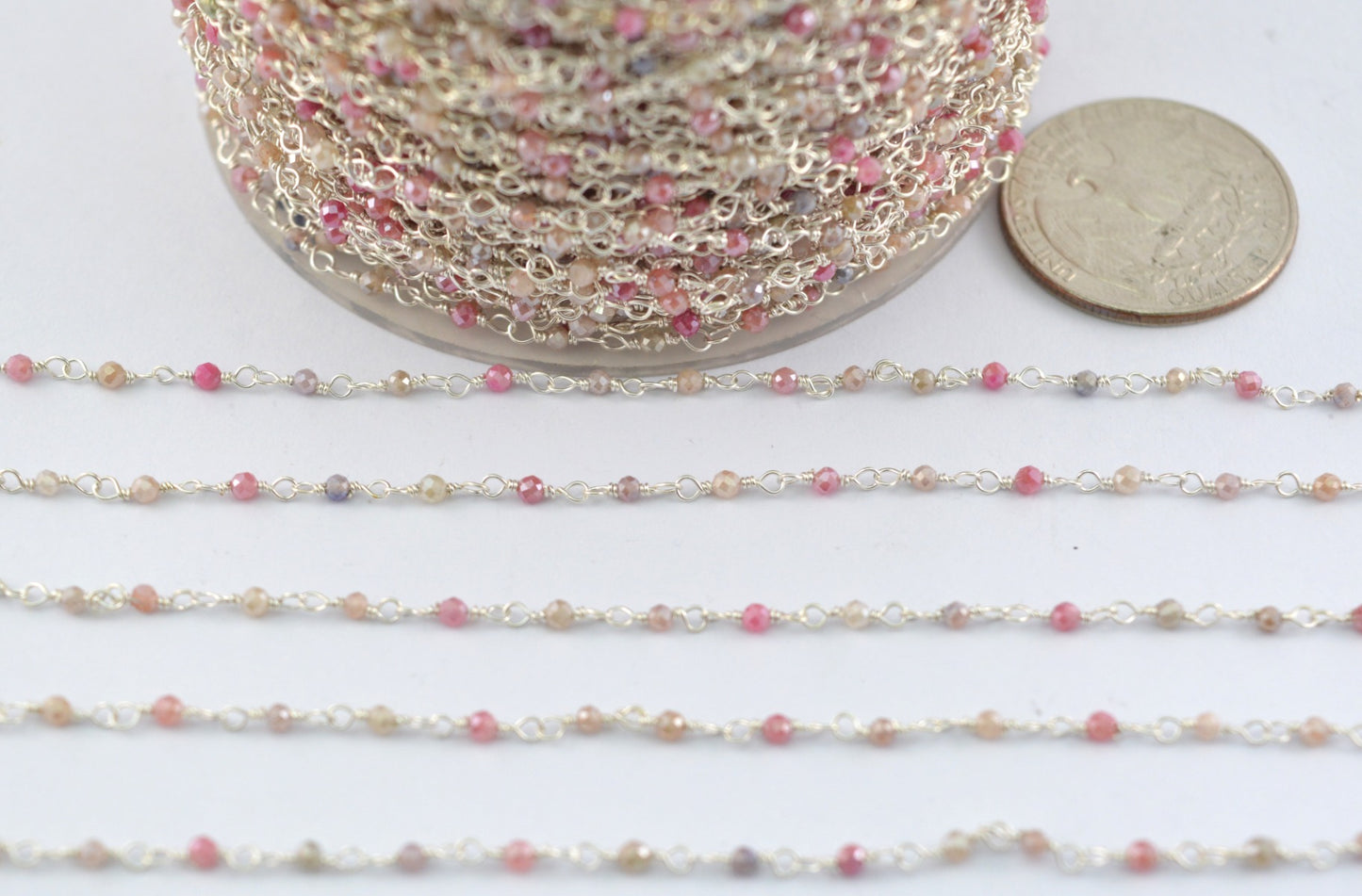 Gorgeous 925 Silver Gold Rosary Chain - Emerald 2mm