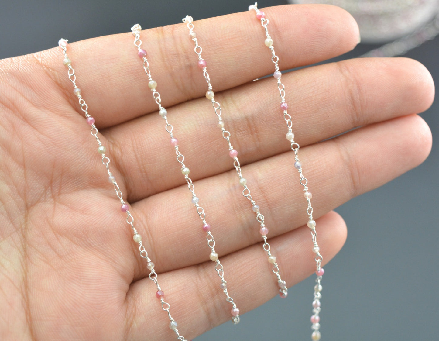 Gorgeous 925 Silver Gold Rosary Chain - Emerald 2mm