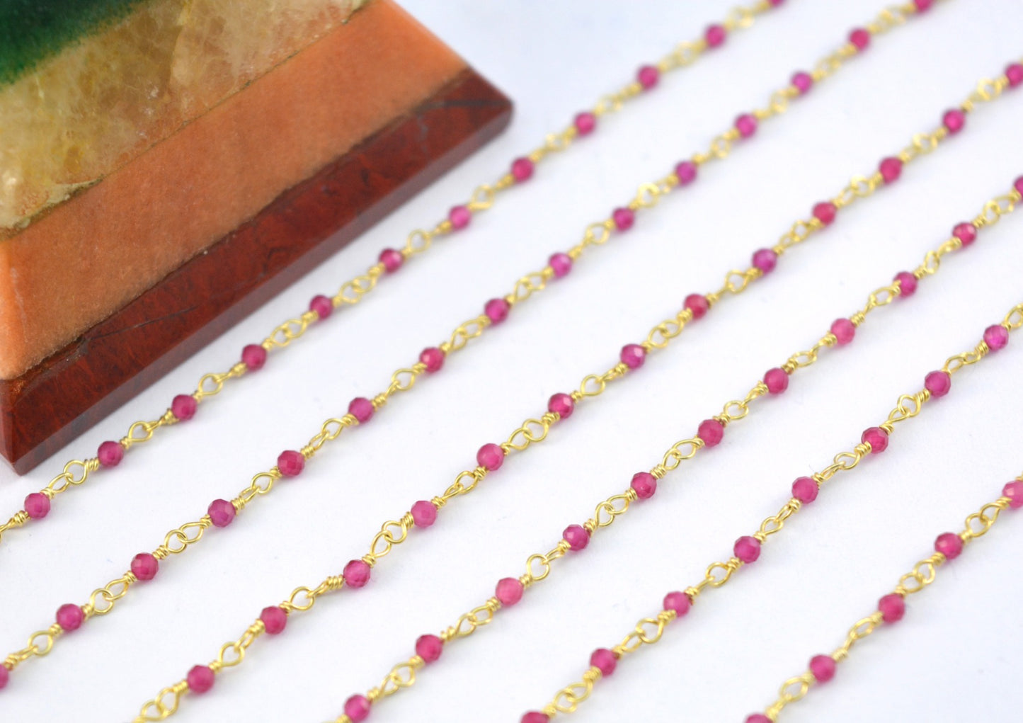 925 Silver Gold Rosary Chain with Stone -