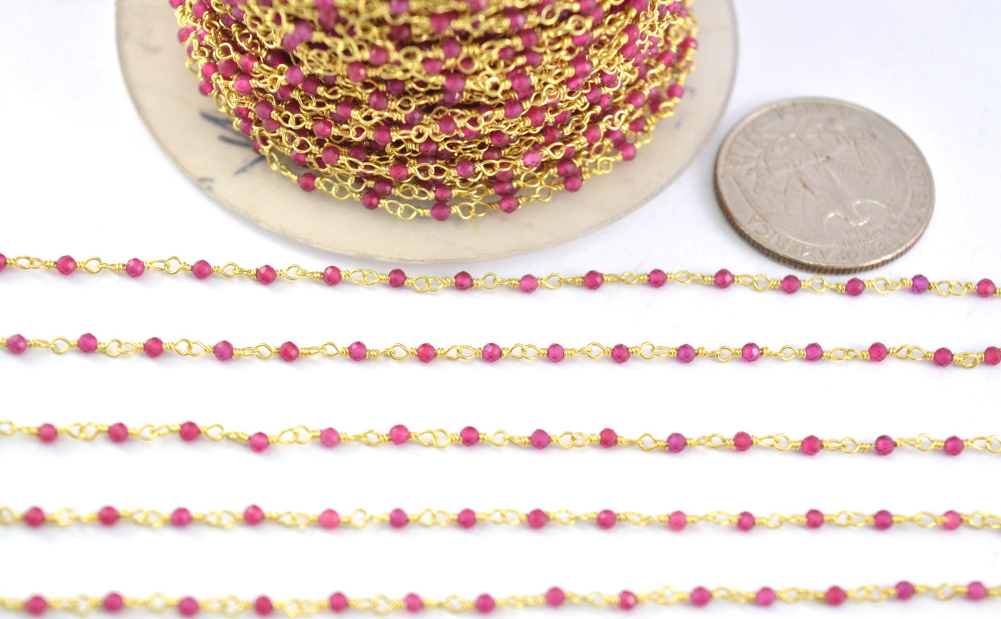 925 Silver Gold Rosary Chain with Stone -