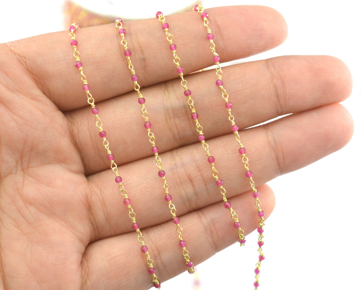 925 Silver Gold Rosary Chain with Stone -