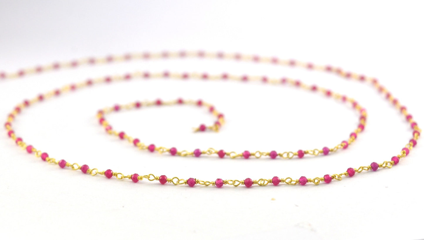 925 Silver Gold Rosary Chain with Stone -