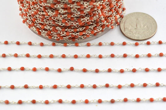 Radiant Coral Rosary Chain in 925 Silver Gold - 2mm - view 3