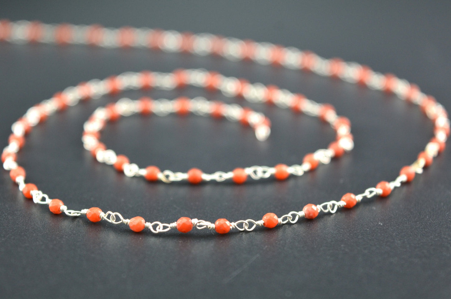 Radiant Coral Rosary Chain in 925 Silver Gold - 2mm