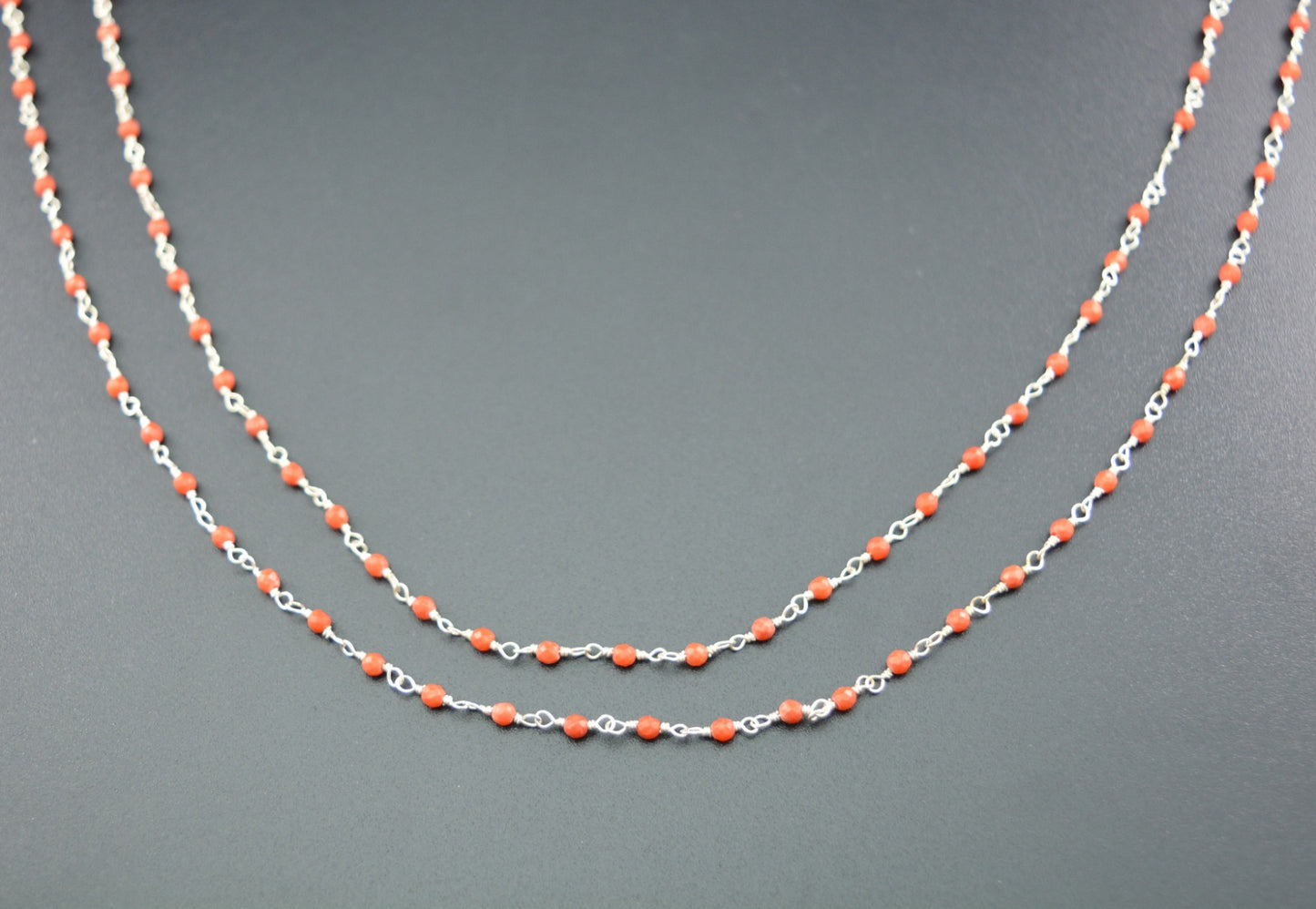 Radiant Coral Rosary Chain in 925 Silver Gold - 2mm