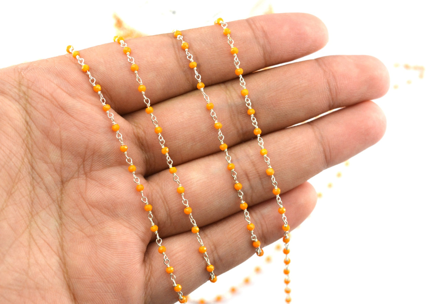 Handmade Rosary Chain - Chalcedony 925 Silver Gold 2mm