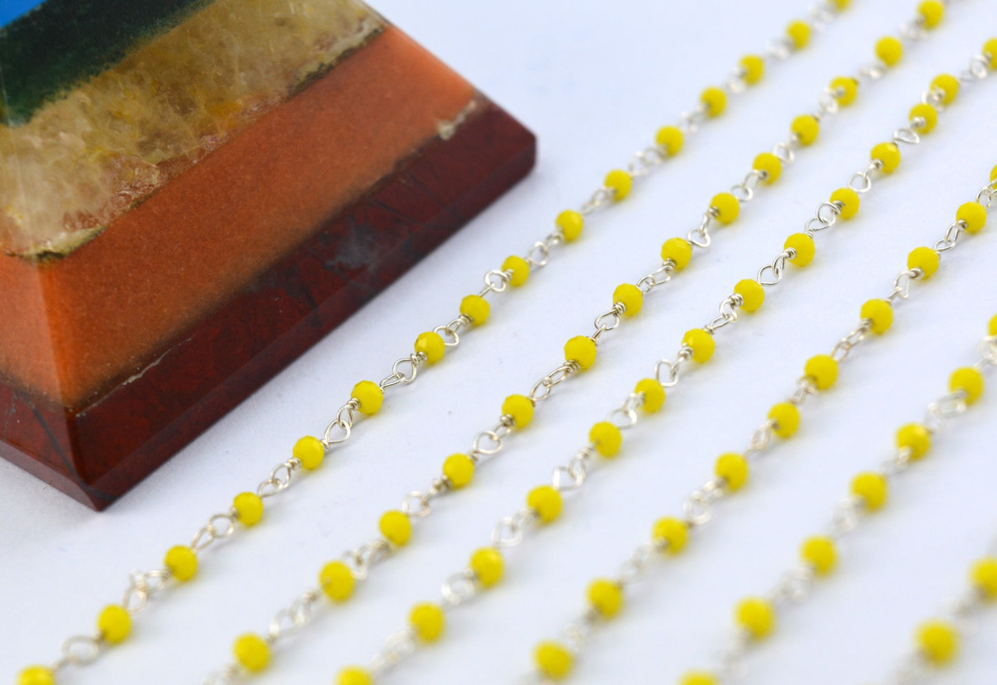 925 Silver Gold Rosary Chain with Chalcedony - 2mm