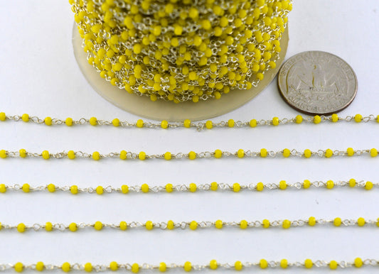 Yellow Chalcedony Rosary Chain, 925 Sterling Silver, 2mm Faceted - view 3