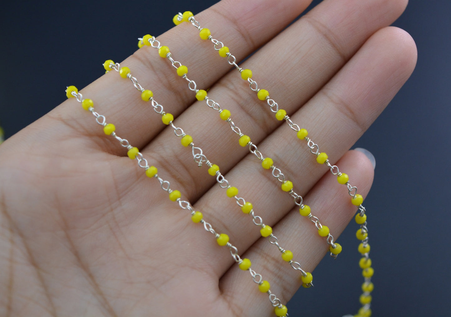 925 Silver Gold Rosary Chain with Chalcedony - 2mm