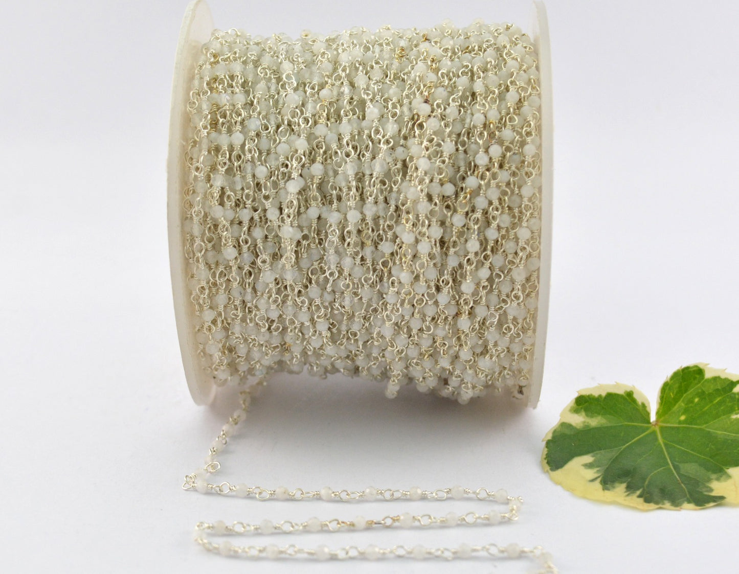 Charming 925 Silver Gold Rosary Chain - Moonstone 2mm