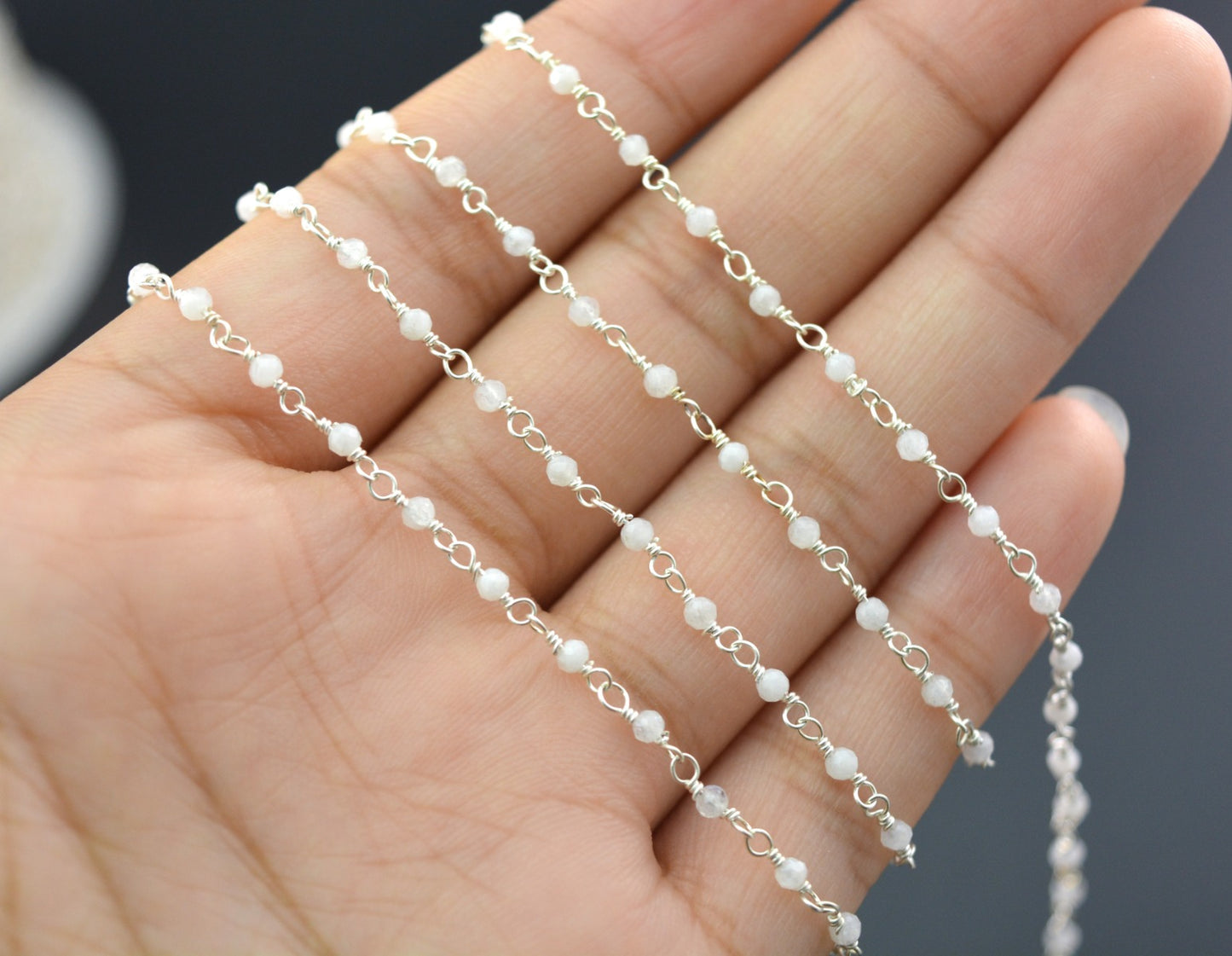 Charming 925 Silver Gold Rosary Chain - Moonstone 2mm
