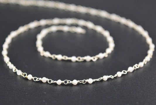 Charming 925 Silver Gold Rosary Chain - Moonstone 2mm - view 3