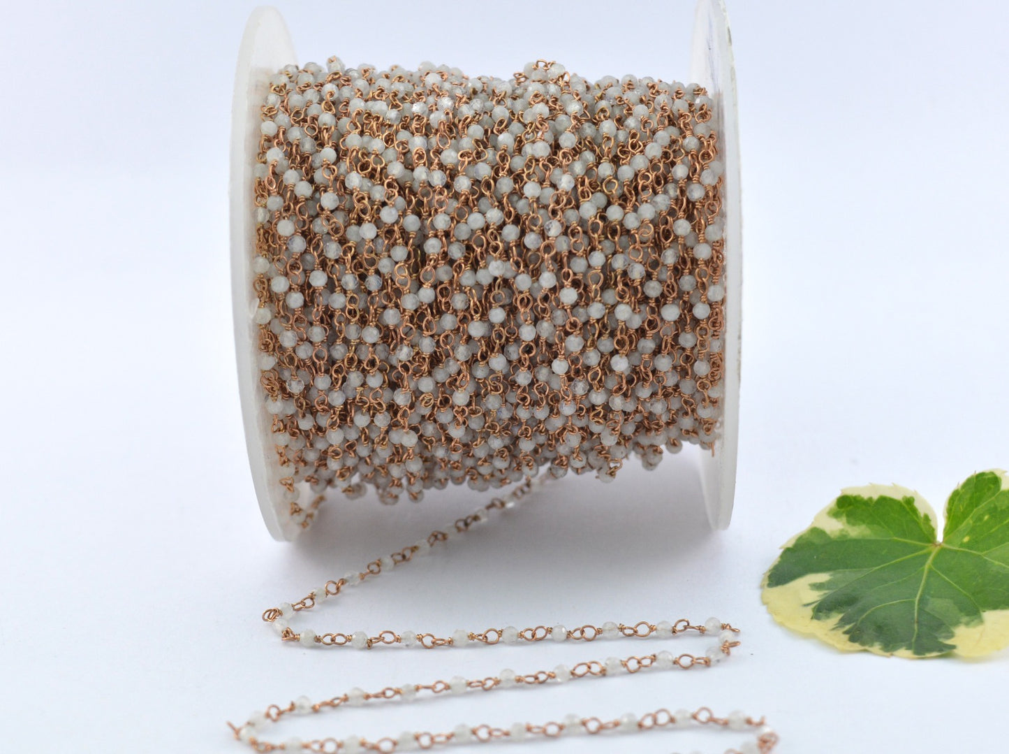 Charming 925 Silver Gold Rosary Chain - Moonstone 2mm